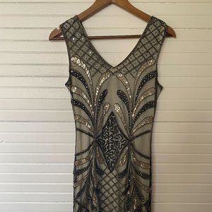Vintage gold and black beaded flapper dress